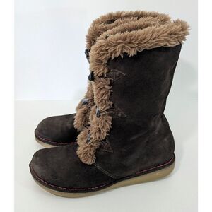 Earth Shoe Wyandot Brown Leather & Faux Fur Toggle Closure Boots Size 9 Womens